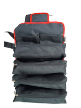 Stack of black travel bags 