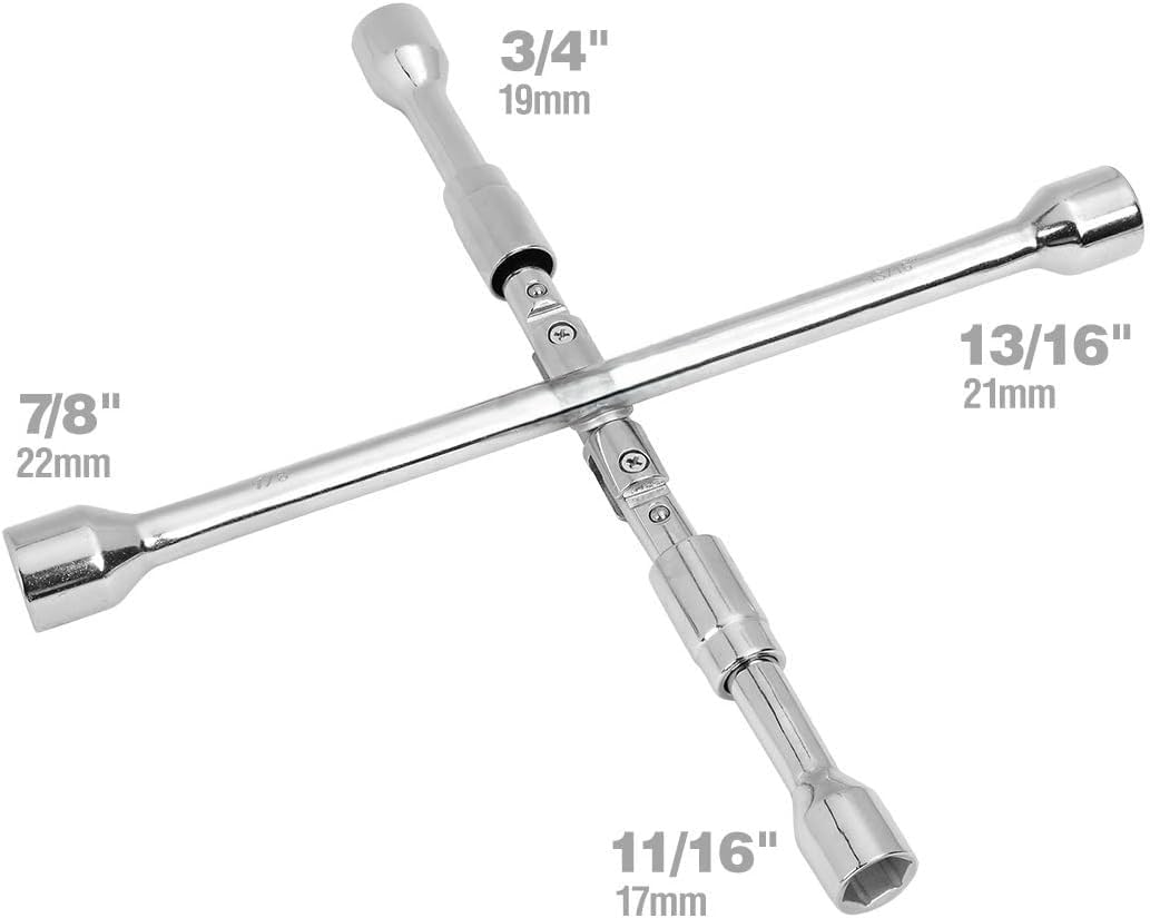 Buyohlic Universal Folding Lug Wrench, 4-Way Cross Wrench 14 Inch