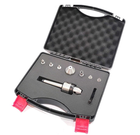 Lathe tailstock center kit with multiple attachments and accessories