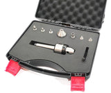 Lathe tailstock center components arranged in foam storage case