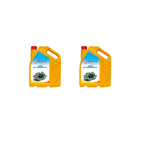 Two yellow oil containers with blue labels
