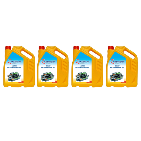 Four yellow bottles of Screw Air Compressor Oil 