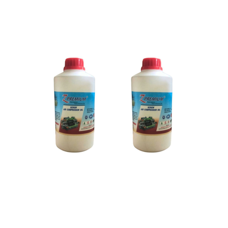 Two bottles of premium air compressor oil
