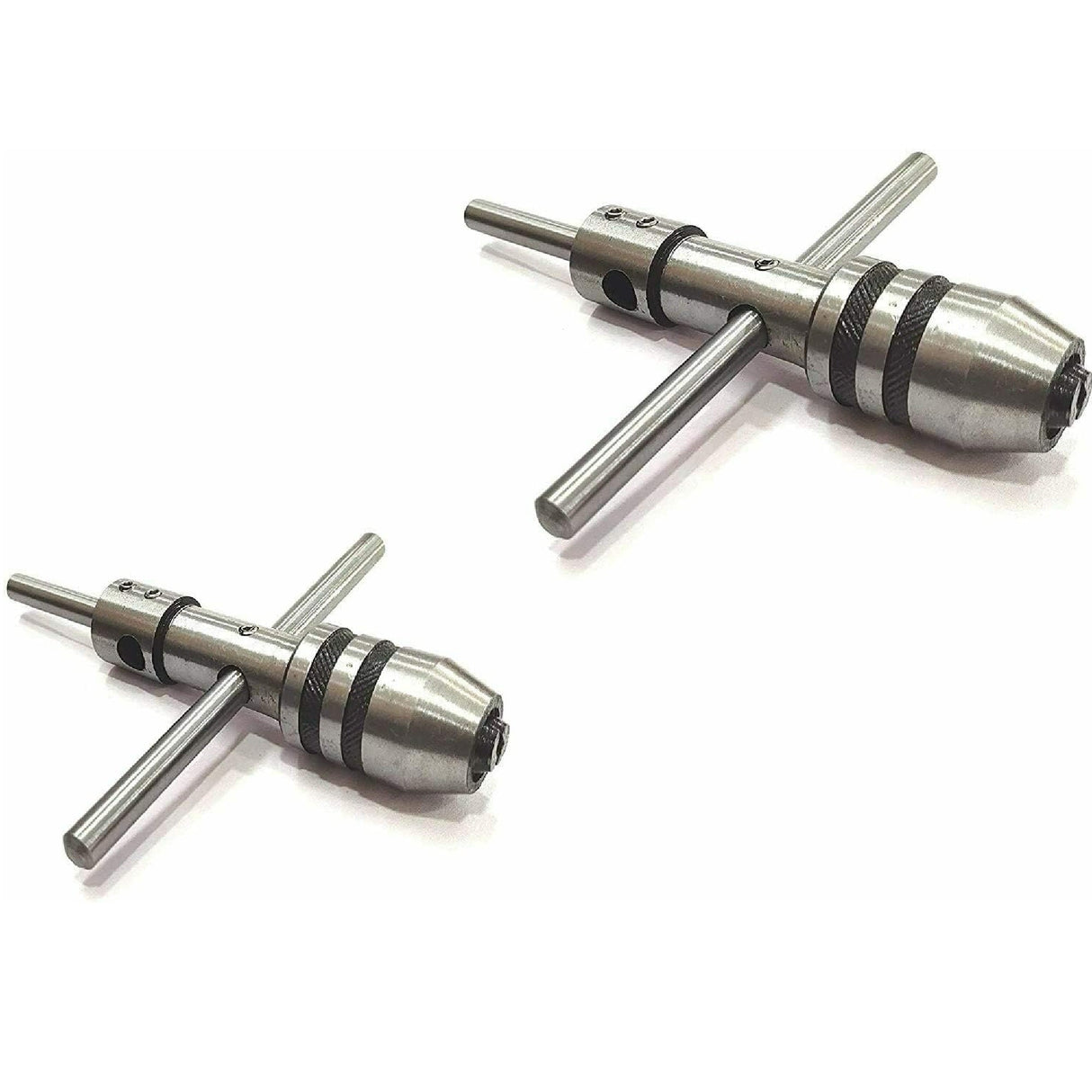 Two metal hand tap wrenches