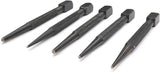 Set of 5 square head center punches with knurled steel bodies