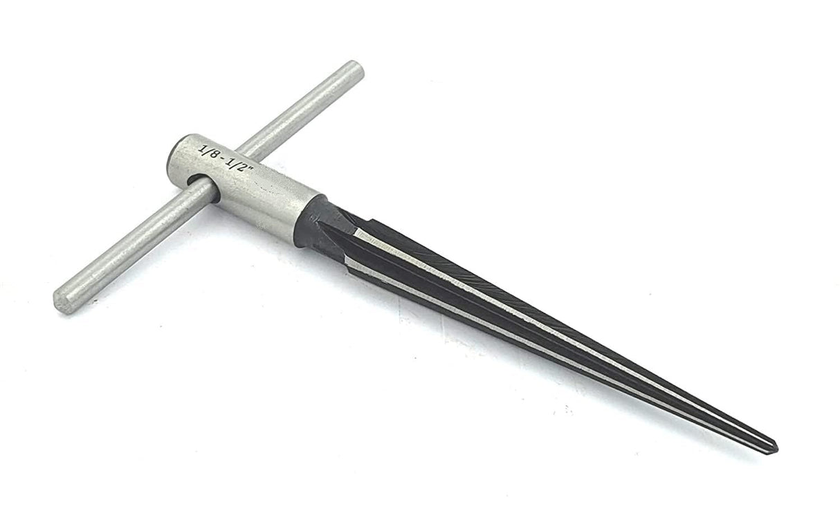 Fluted steel taper reamer bit 1/8 to 1/2 inch with T-handle