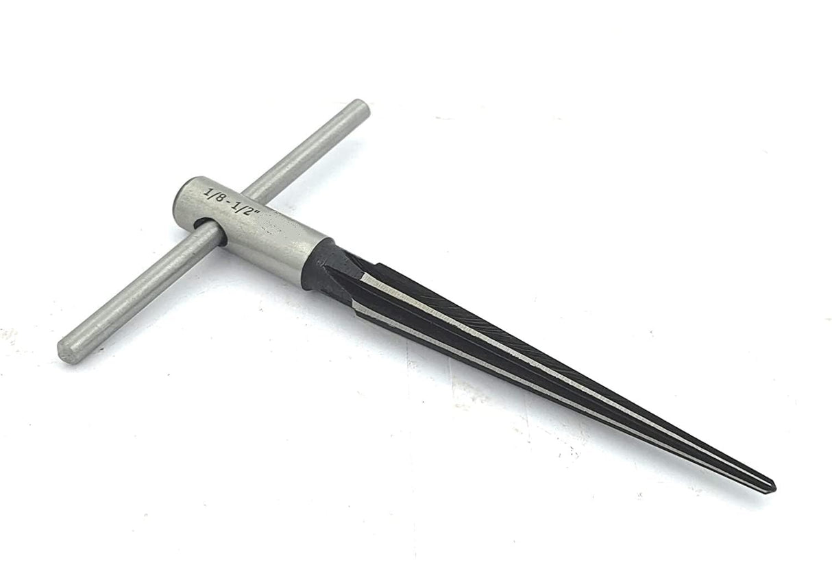 Hand taper reamer tool sized 1/8 to 1/2 inch with removable T-handle