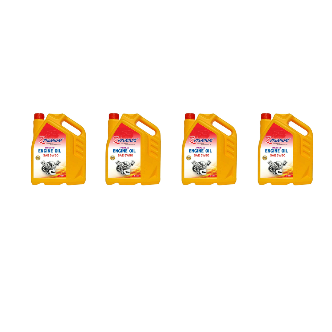 Four yellow engine oil bottles