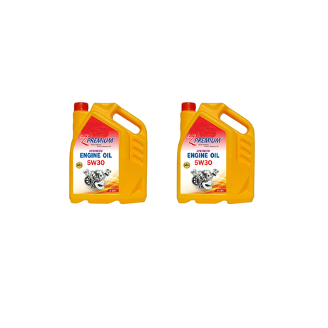 Two yellow engine oil bottles with red labels 