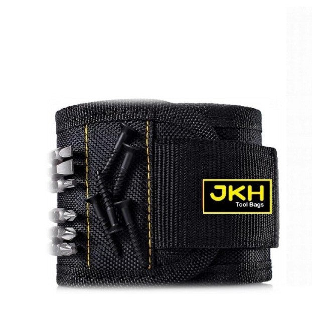 Black wrist tool bag with screws