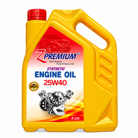 Z Premium 25W40 synthetic engine oil 5 liter yellow jerrycan on white