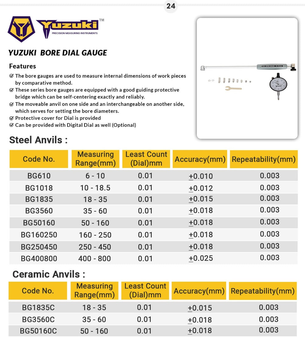 A Yuzuki bore gauge with a dial indicator
