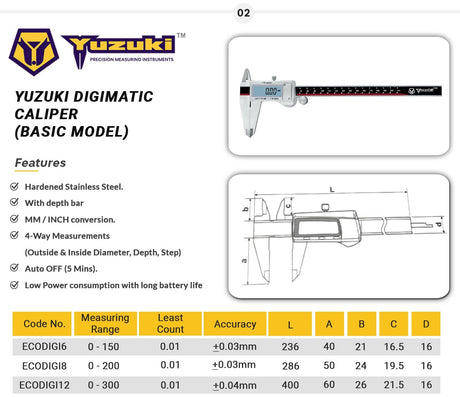 Shop  Yuzuki Digital Caliper (Eco Model) 200 inch Premium Quality