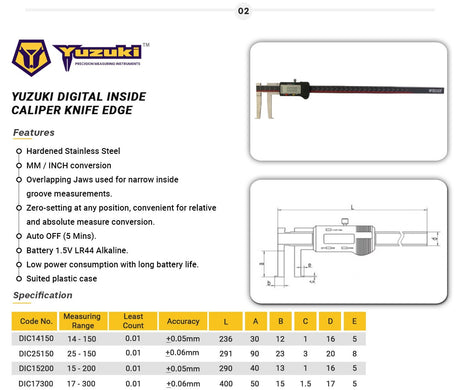 Yuzuki Digital Inside Caliper Knife Edge 17-300mm
