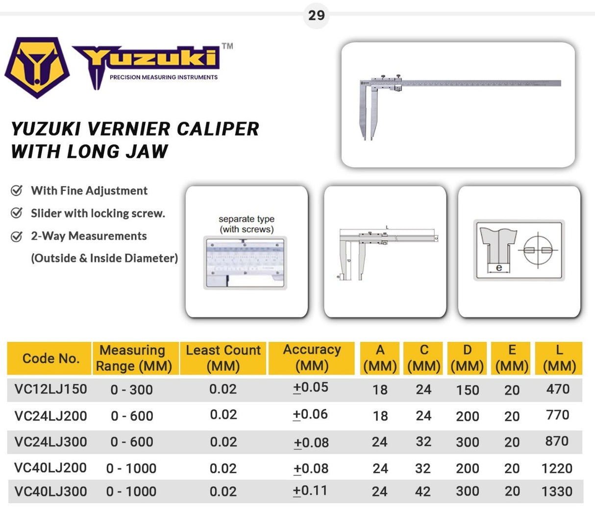 Yuzuki Vernier Caliper With Long Jaw