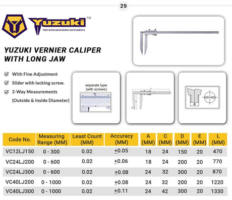 Yuzuki Vernier Caliper With Long Jaw
