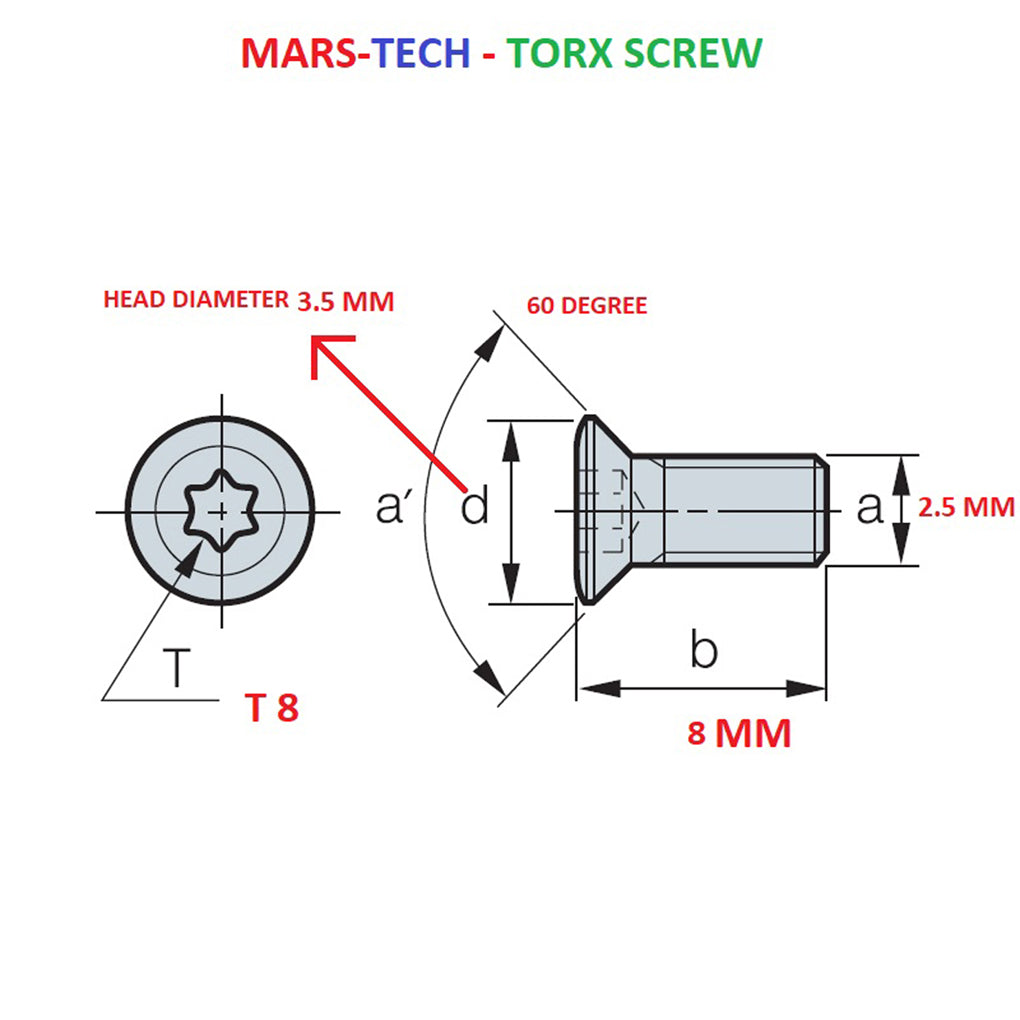 m2.5 x 8mm t8 torx socket cap screw pack of 10