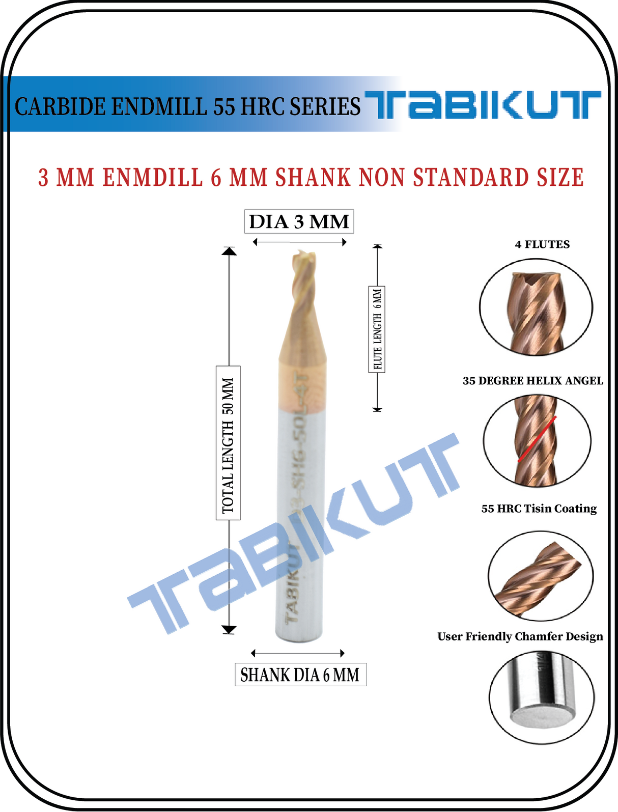 6 mm Shank 3 mm Endmill Tabikut
