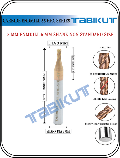 6 mm Shank 3 mm Endmill Tabikut