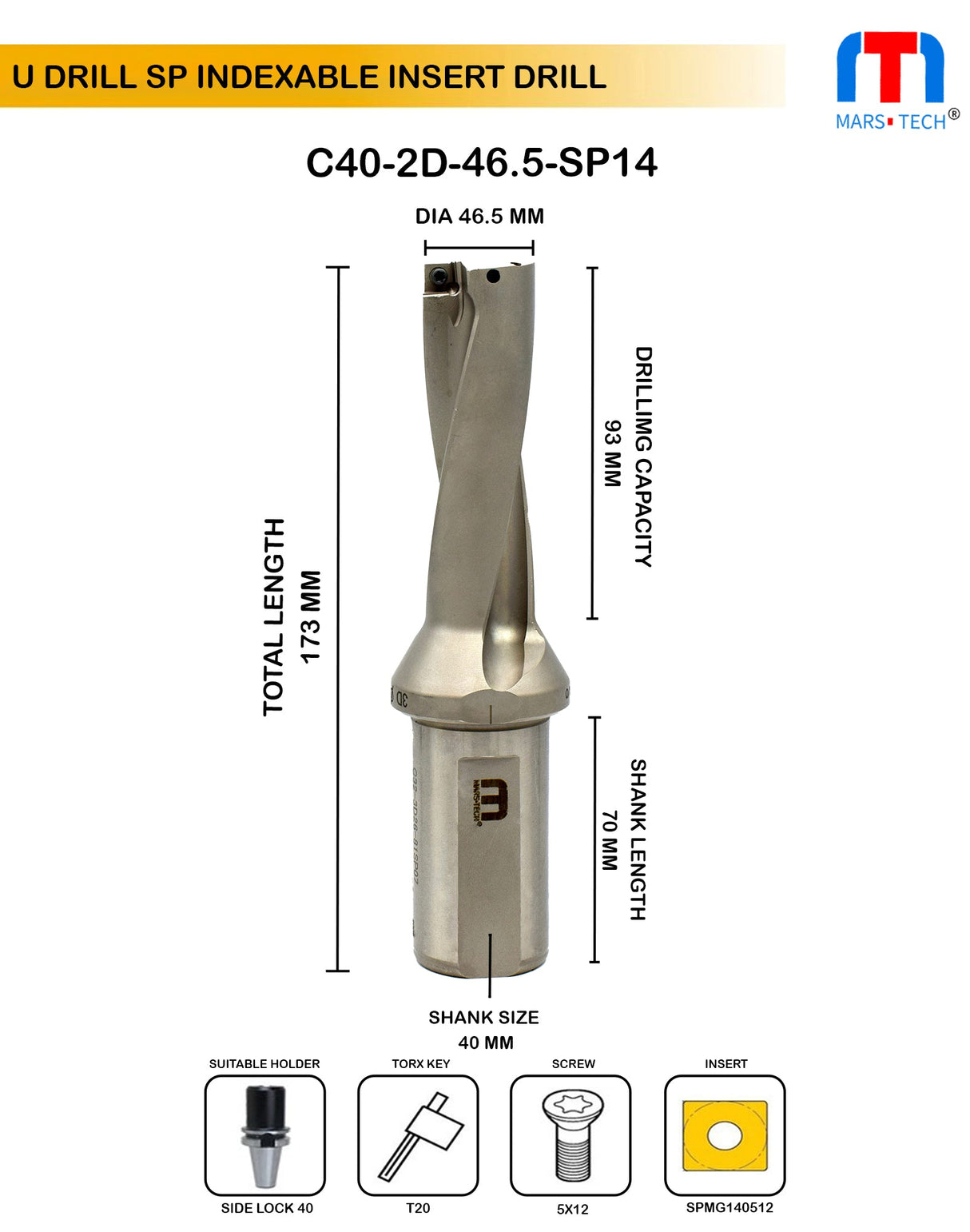 U drill 46.5 mm indexable insert drill