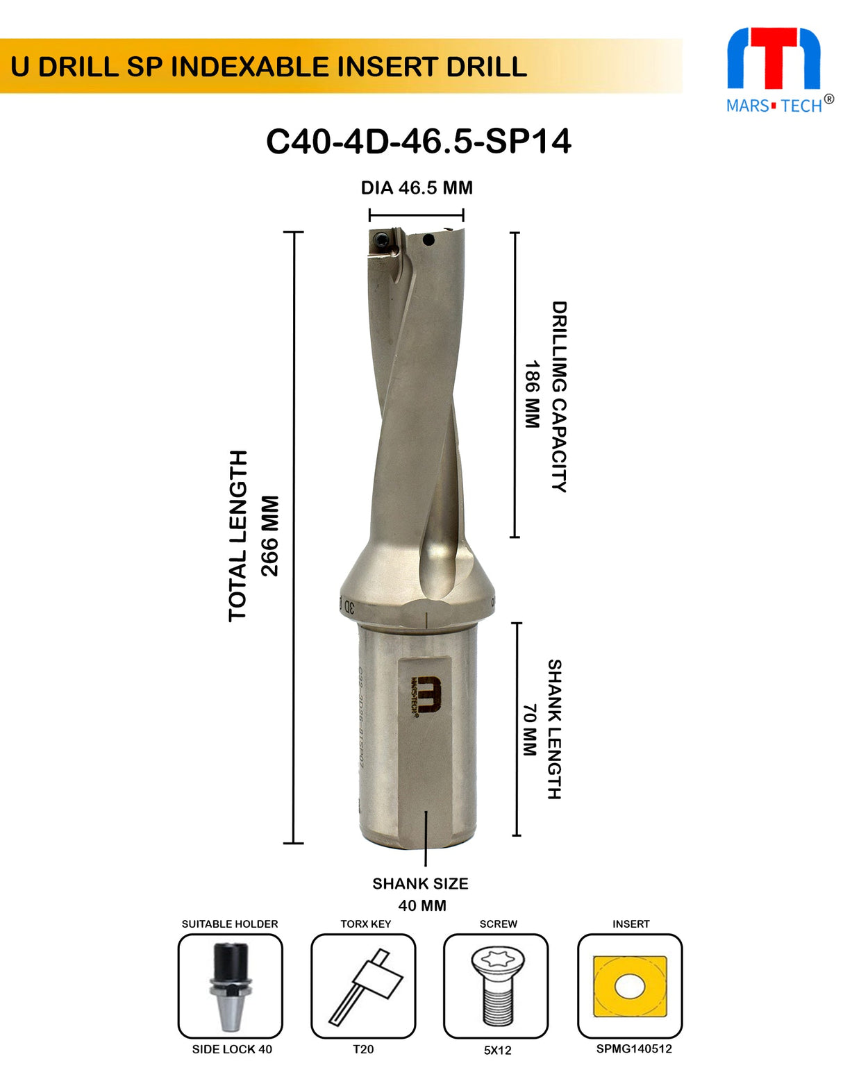 Buy 46.5 mm indexable U drill online