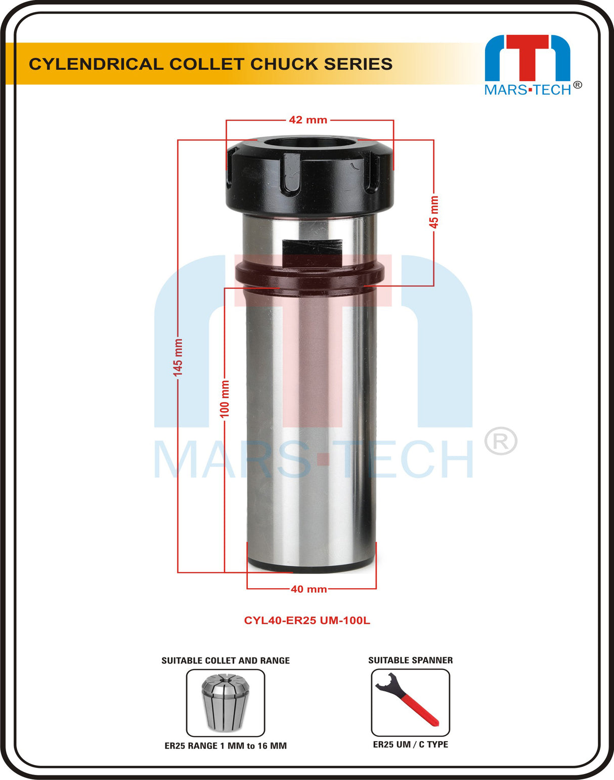 ER25UM collet chuck 100L straight shank 