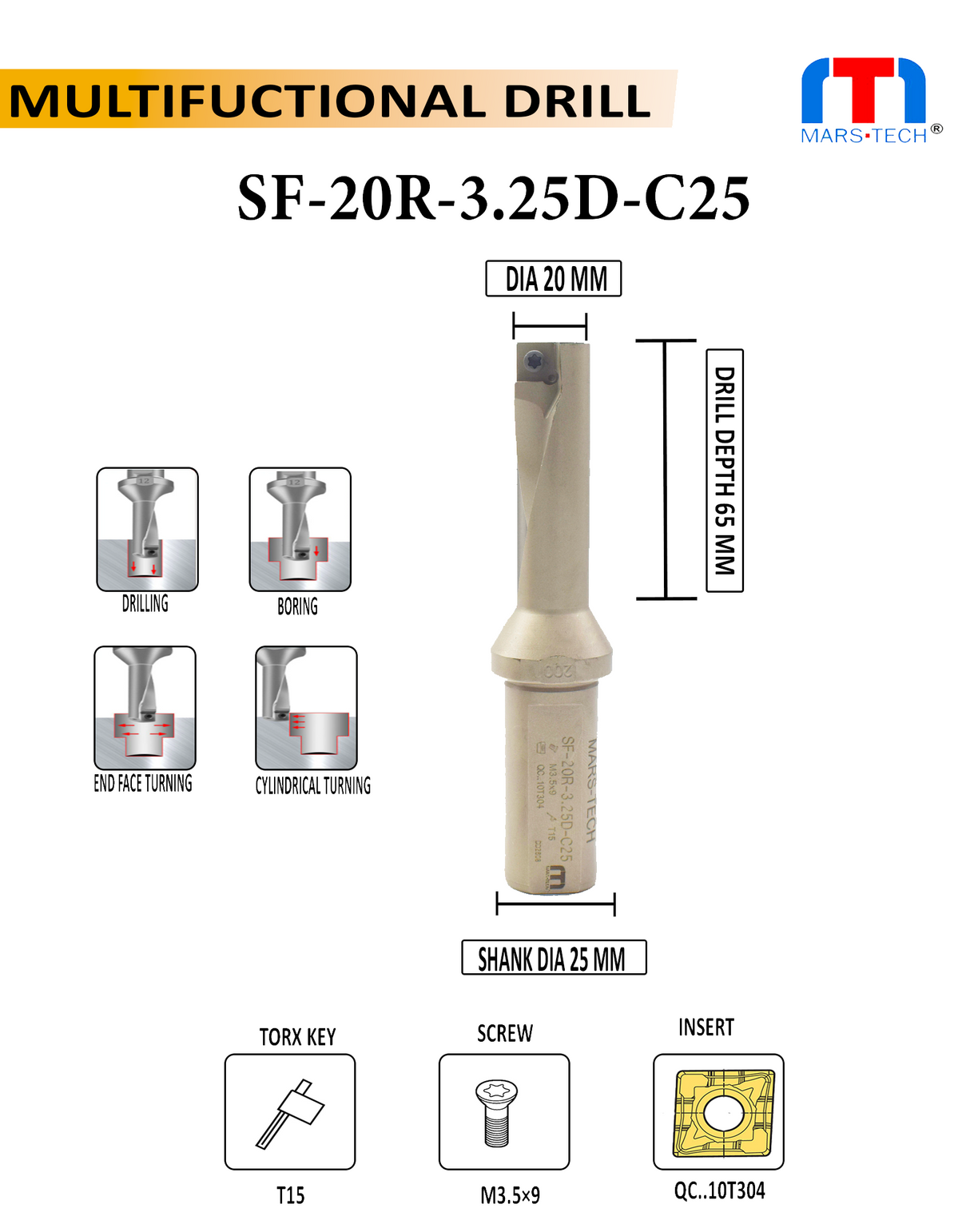 indexable multifunction drill 20 mm
